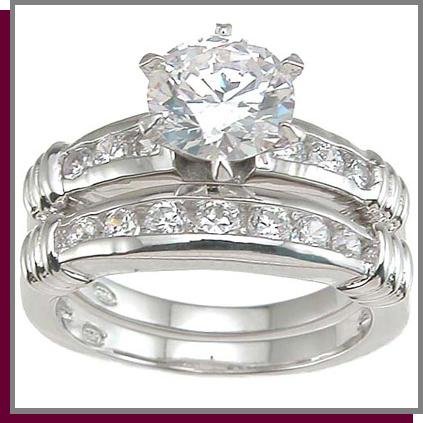 1.5 CT Solitaire Sterling Silver Wedding Ring Set