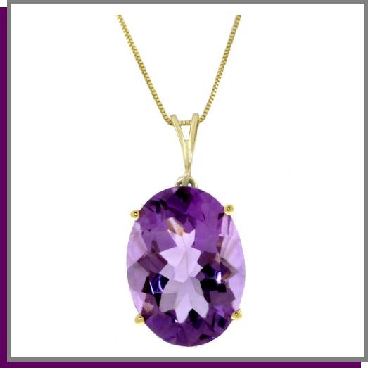14K Solid Gold 7.55 ct Oval Amethyst Necklace 18"