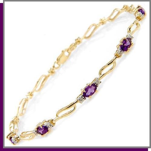 14K Solid Gold 2.95 CT Amethyst & Diamond Tennis Bracelet