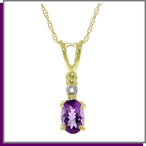 14K Solid Gold Genuine Diamond & Amethyst Necklace 18"