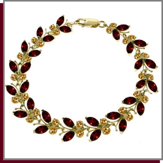 14K Solid Gold 16.5 CT Garnet & Citrine Butterfly Bracelet