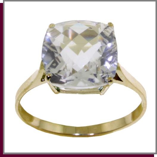 14K Solid Gold 3.6 CT Cushion Shape White Topaz Ring SZ 5 - 9