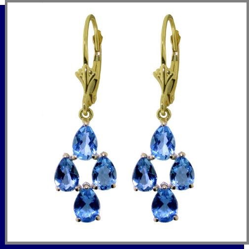 14K Solid Gold 4.5 CT Natural Blue Topaz Dangle Earrings