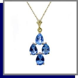14K Solid Gold 1.5 CT Natural Blue Topaz 18" Necklace