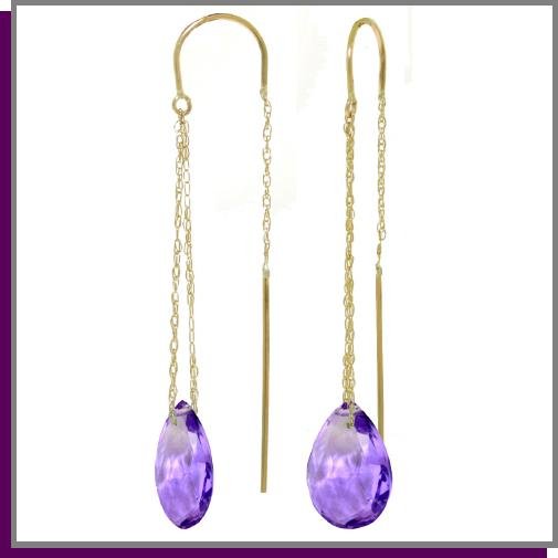 14K Gold Threaded Dangle Earrings 6.0 CT Amethyst