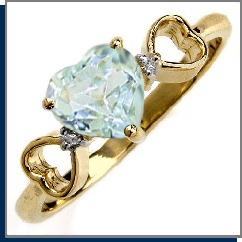 14K Solid Gold 1.0 CT Aquamarine Heart Diamond Ring SZ 5 - 9