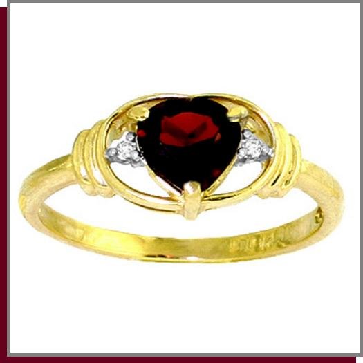 14K Solid Gold 1.0 CT Heart Garnet & Diamond Ring SZ 5 - 9