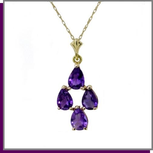 14K Solid Gold 1.5 CT Natural Amethyst 18" Necklace