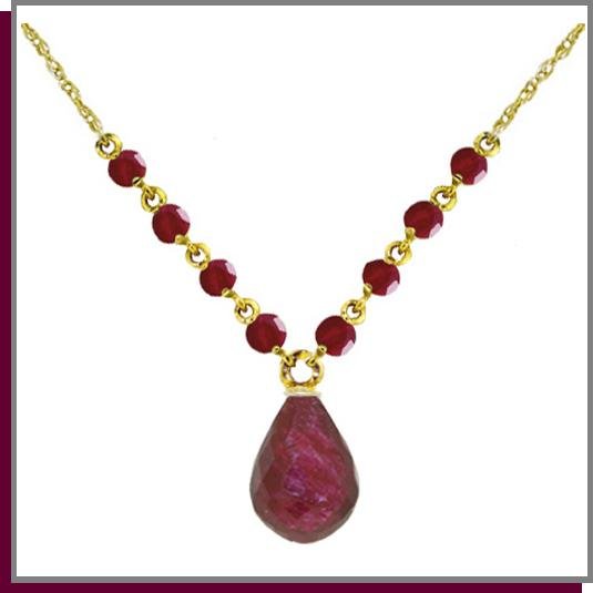 14K Solid Gold 16.0 CT Briolette & Round Natural Ruby Necklace 18"