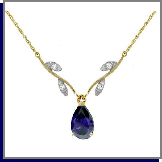 14K Solid Gold 1.5 CT Pear Sapphire & Diamond Necklace