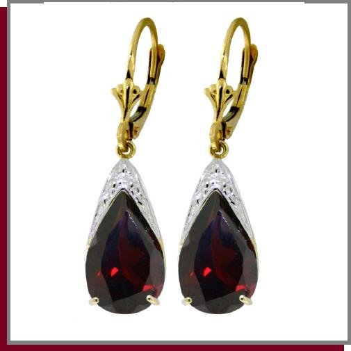 14K Solid Gold 10.0 CT Pear Garnet Leverback Earrings