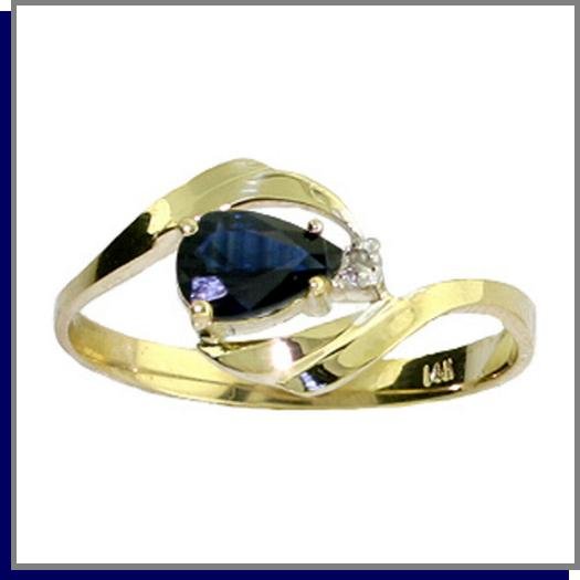 14K Solid Gold .50 CT Pear Sapphire & Diamond Ring SZ 5 - 9
