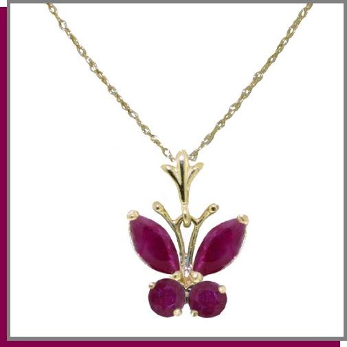 14K Solid Gold .50 CT Natural Ruby Butterfly Necklace