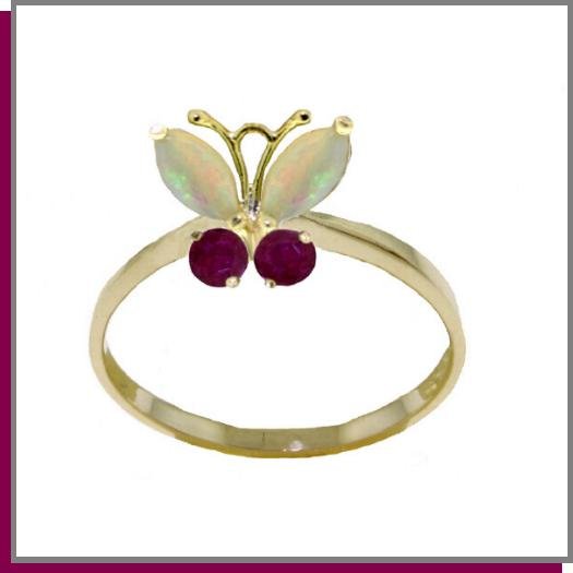 14K Solid Gold .70 CT Natural Opal & Ruby Butterfly Ring SZ 5-9