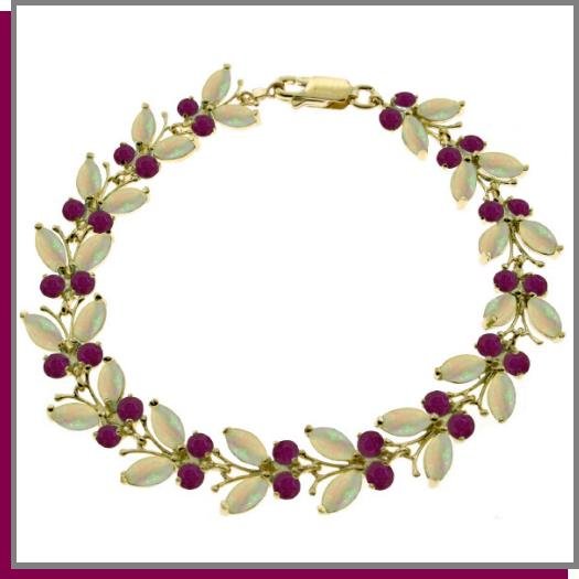 14K Solid Gold 12.0 CT Marquis Opal & Round Ruby Butterfly Bracelet