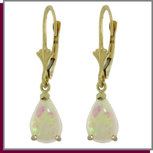 14K Gold 1.55 ct Pear Opals Leverback Dangle Earrings