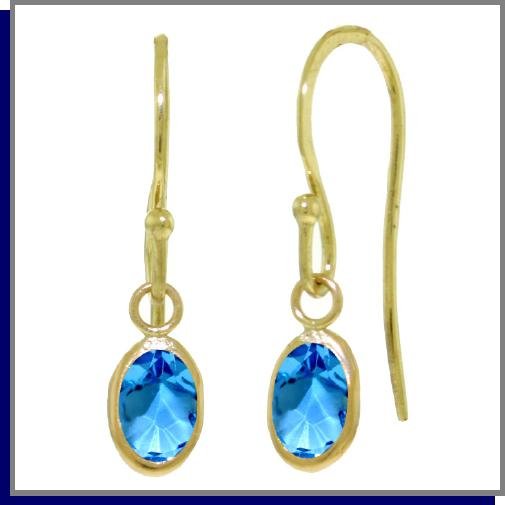 14K Gold 1.0 ct Briolette Blue Topaz Dangle Earrings