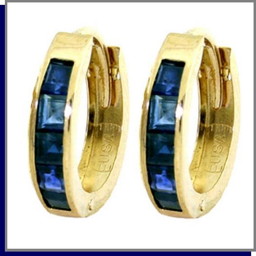 14K Gold 1.30 CT Princess Cut Sapphire Hoop Earrings