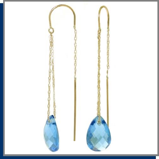 14K Gold Threaded Dangle Earrings 6.0 CT Blue Topaz