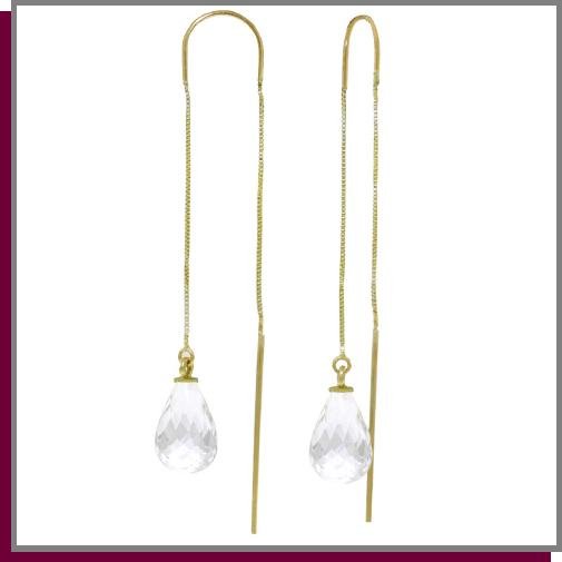 14K Gold Threaded Dangle Earrings 4.5 CT White Topaz