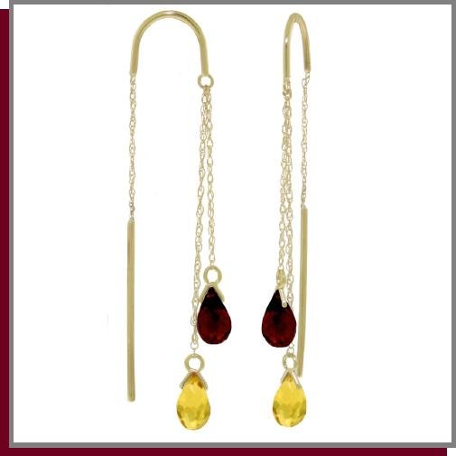 14K Threaded Dangle Earrings 2.5 CT Garnet & Citrine