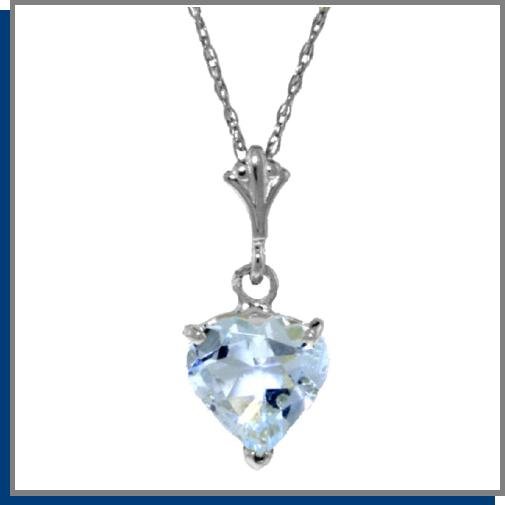 1.15 CT Aquamarine Heart Sterling Silver Necklace 18"