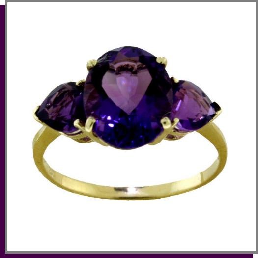 14K Solid Gold 4.0 CT Natural Amethyst Ring SZ- 6.75