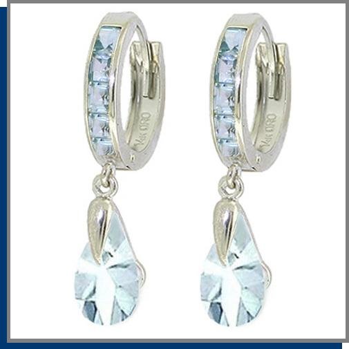 4.30 CT Aquamarine Sterling Silver Hoop Drop Earrings