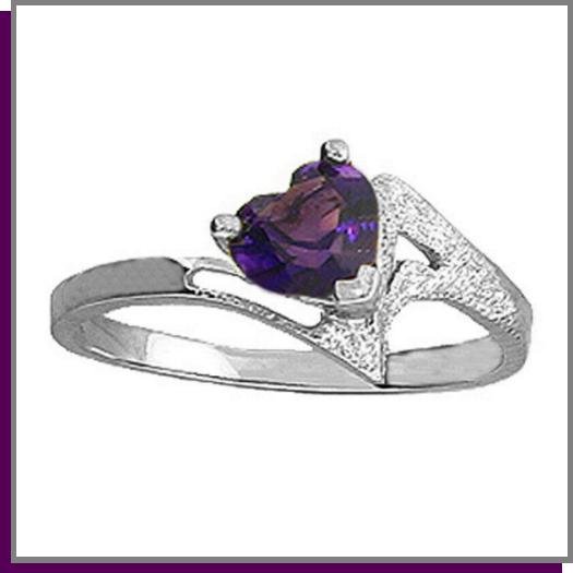 .60 CT Amethyst Heart Sterling Silver Ring SZ- 7