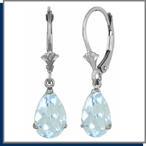 3.0 CT Pear Aquamarine Dangle Sterling Silver Earrings