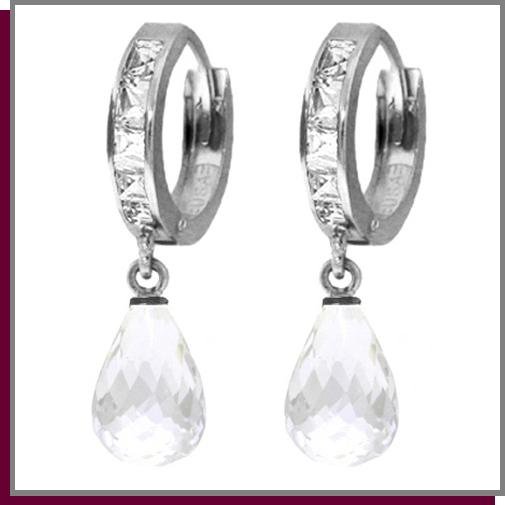 5.35 CT WhiteTopaz Sterling Silver Hoop Drop Earrings