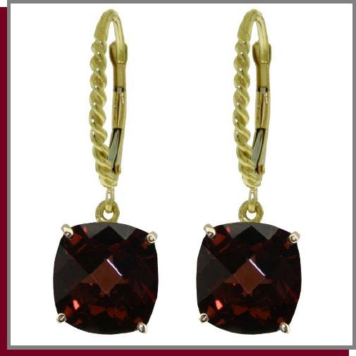 14K 7.20 CT Genuine Cushion Garnet Dangle Earrings
