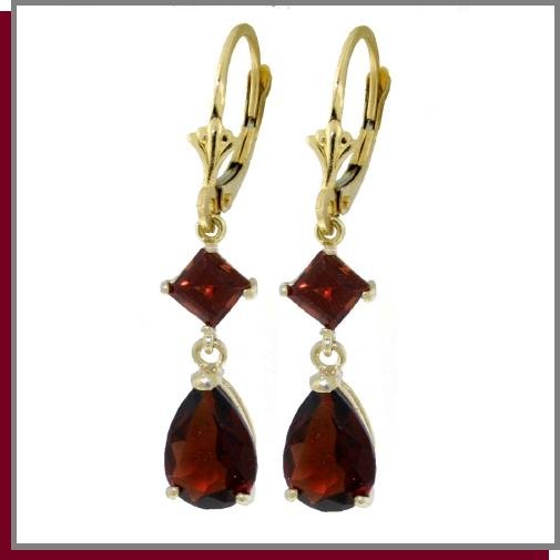 14K Solid Gold 4.5 CT Garnet Dangle Earrings