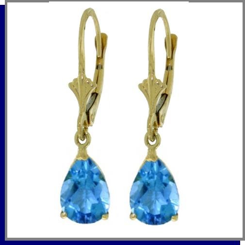 14K Yellow Gold 3.7 CT Blue Topaz Dangle Earrings