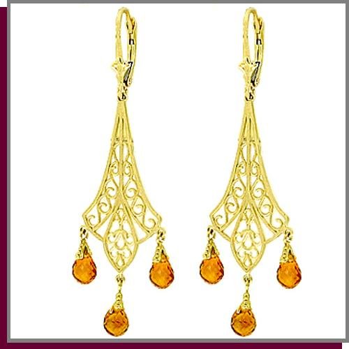 14K Yellow Gold 4.2 CT Citrine Chandelier Earrings