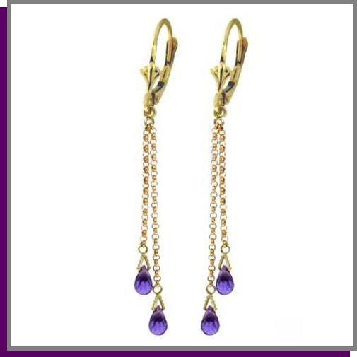 14K Yellow Gold 2.50 CT Amethyst Dangle Earrings