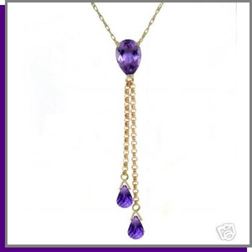 14K Yellow Gold 3.75 CT Amethyst Lariat Necklace