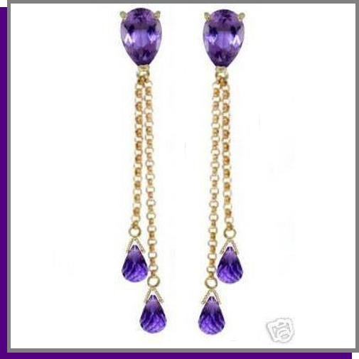 14K Yellow Gold 7.50 CT Amethyst Dangle Earrings