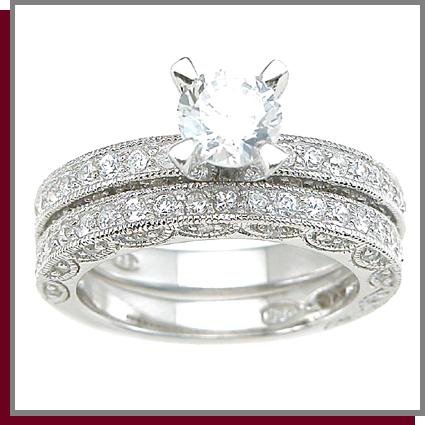 1.5 CT Rhodium Sterling Silver Wedding Ring Set