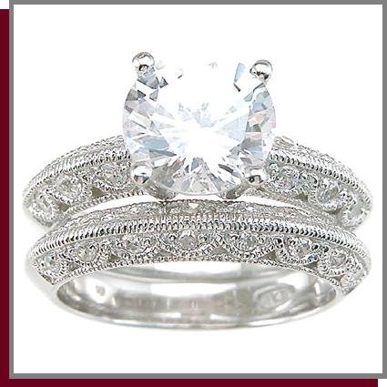 2.25 CT Rhodium Finish Sterling Silver Wedding Ring Set