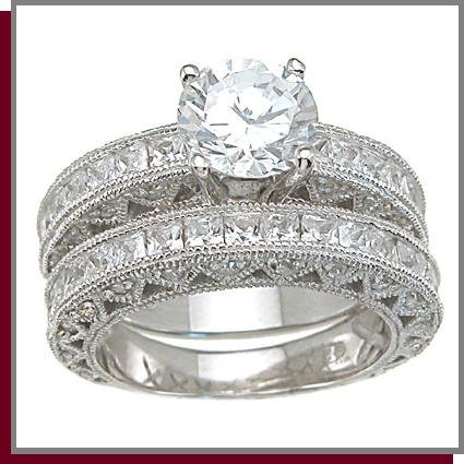 2.0 CT Princess Cut Sterling Silver Wedding Rings