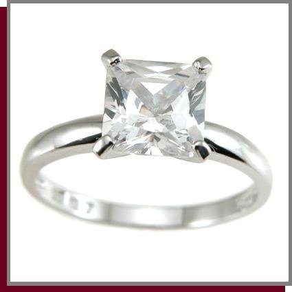 3.0 CT Princess Cut Solitaire Sterling Silver Ring