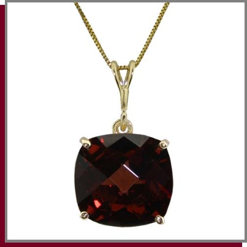 14K 3.60 CT Genuine Cushion Garnet Necklace 18"