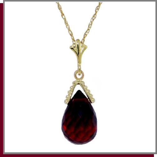 14K Solid Gold 2.5 CT Briolette Garnet Necklace 18"