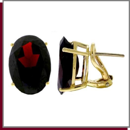 14K Yellow Gold 12.0 CT Oval Garnet Stud Earrings