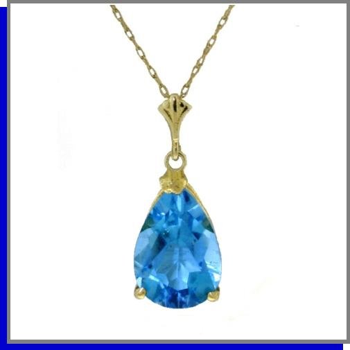 14K Yellow Gold 1.5 CT Pear Blue Topaz Necklace 18"