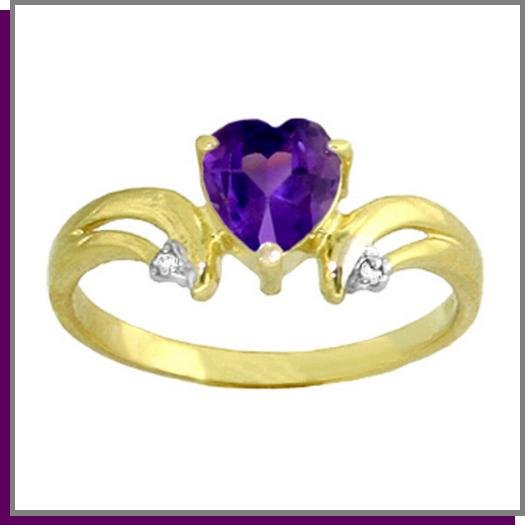 14K Gold 1.0 CT Heart Amethyst & Diamond Ring SZ 5 - 9