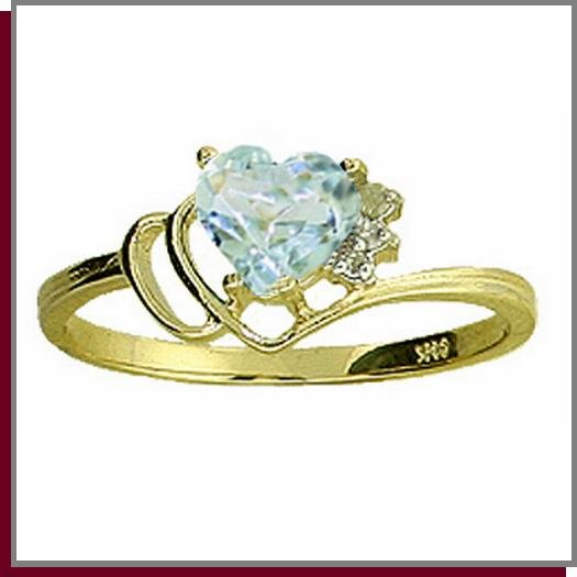 14K Gold 1.0 CT Heart Aquamarine & Diamond Ring SZ 5 - 9