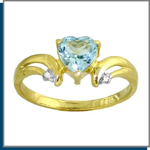 14K Gold 1.0 CT Heart Blue Topaz & Diamond Ring SZ 5 - 9