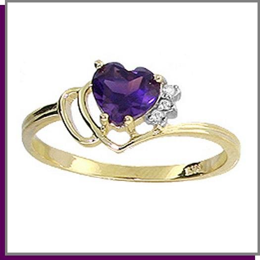 14K Gold 1.0 CT Heart Amethyst * Diamond Ring SZ 5 - 9